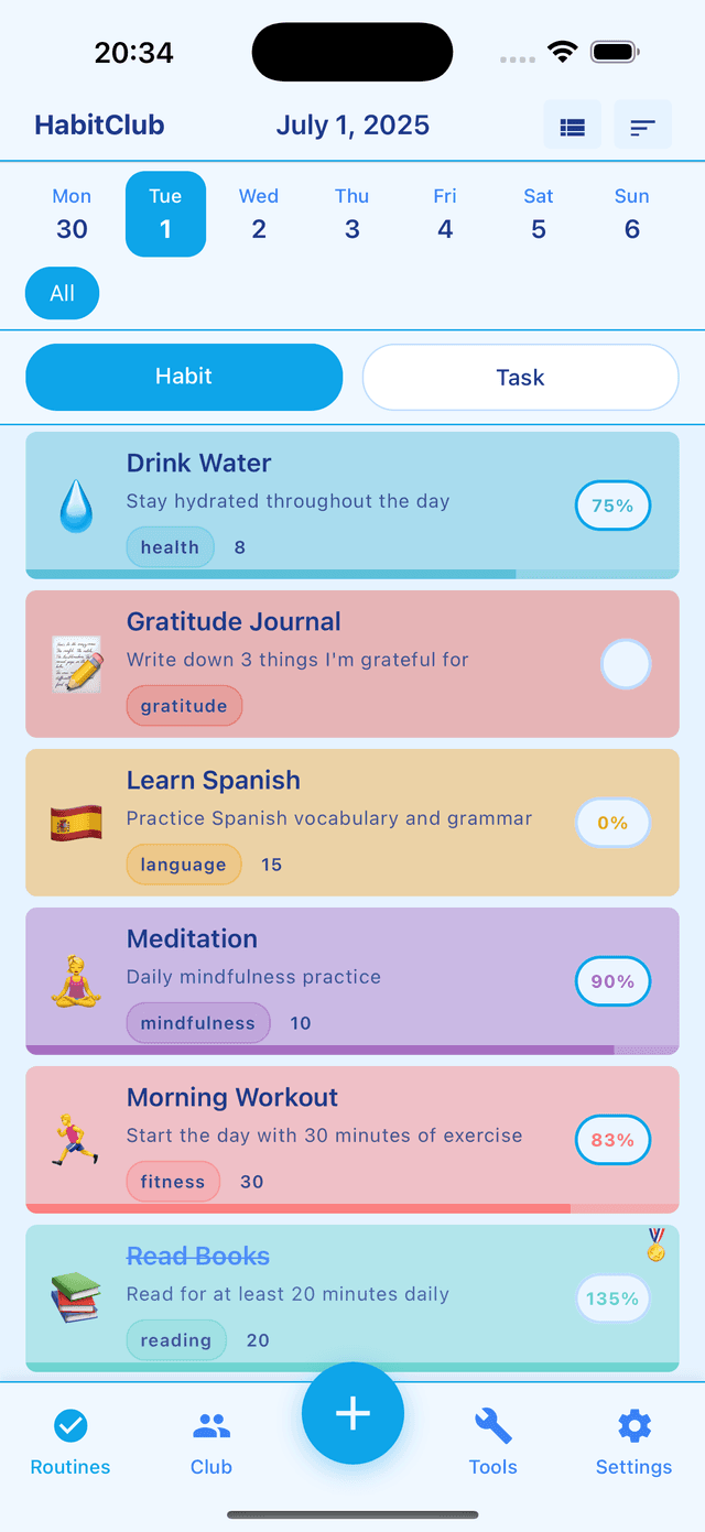 HabitClub habit overview screen