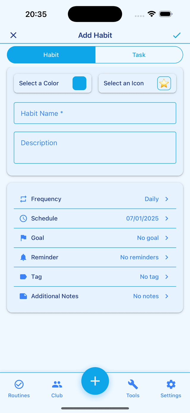 HabitClub habit detail screen