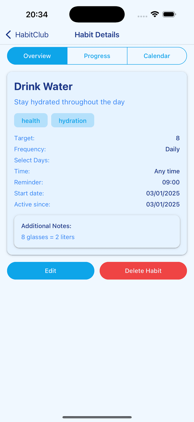 HabitClub analytics screen